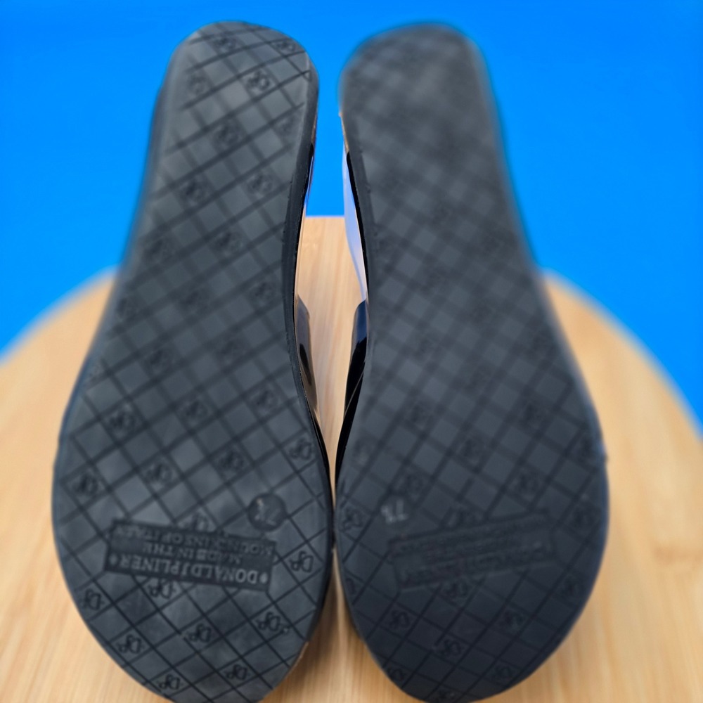 Donald Pliner Black Patent Cork Wedge‎ Sandals Women Size 7.5 Made in Italy - Picture 7 of 9